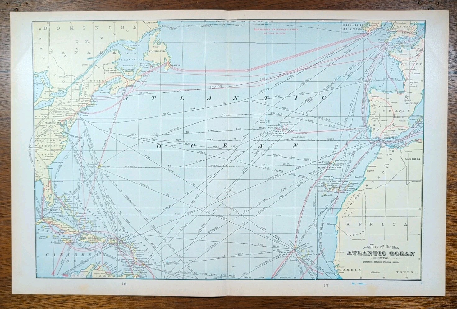 Vintage 1903 ATLANTIC OCEAN Map 22″x14″ ~ Old Antique Original BERMUDA ISLANDS
