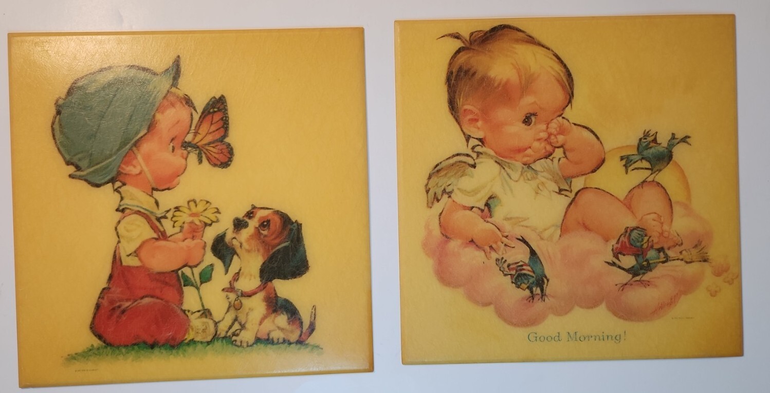 2 Vintage 1962 Pete Hawley Prints Wall Plaques Plastics Made in U.S.A