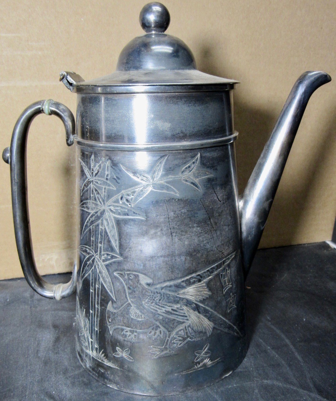 MERIDEN SILVER.PLATE 6 PIECE 1880’S TEA SET RARE JAPONISM ORIENTAL PATTERN