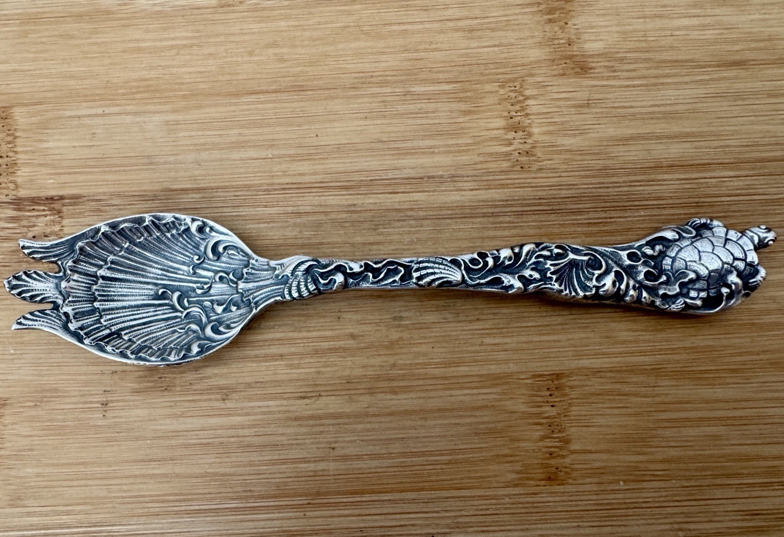 RARE STERLING GORHAM CAST TURTLE & SEA SHELLS TERRAPIN SPOON