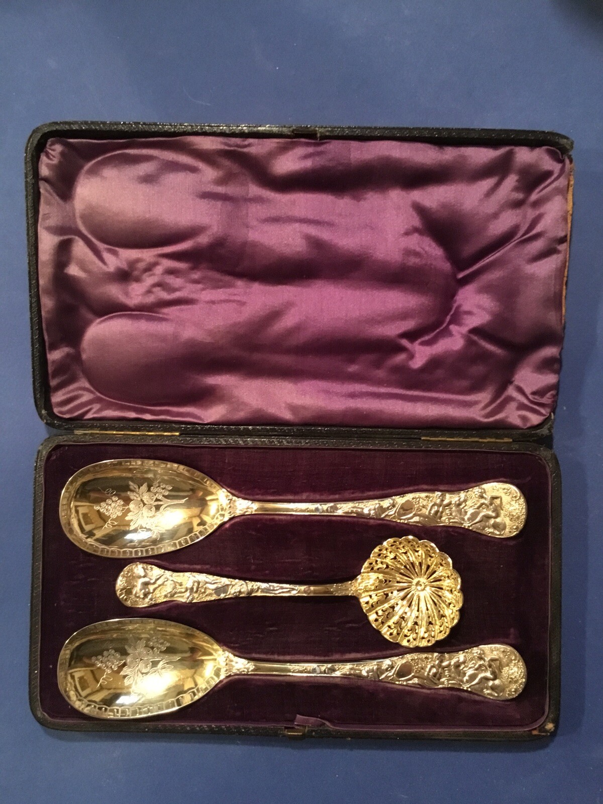 BACCHANALIAN – GILT- STERLING – THREE (3) PIECE – BERRY SET – 1869-1870 LONDON