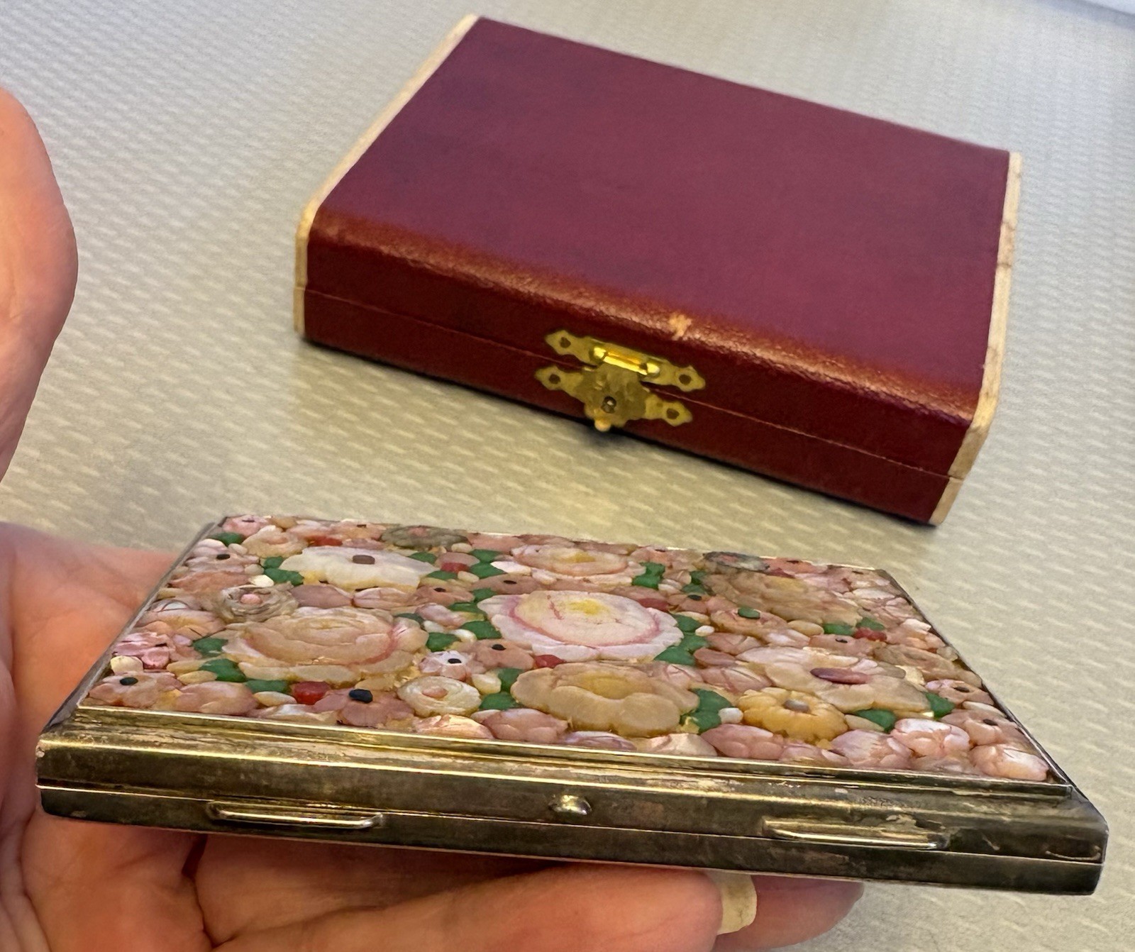 K. UYEDA 950 Silver MOP Compact Imperial Hotel Tokyo Box Japanese Shibayama