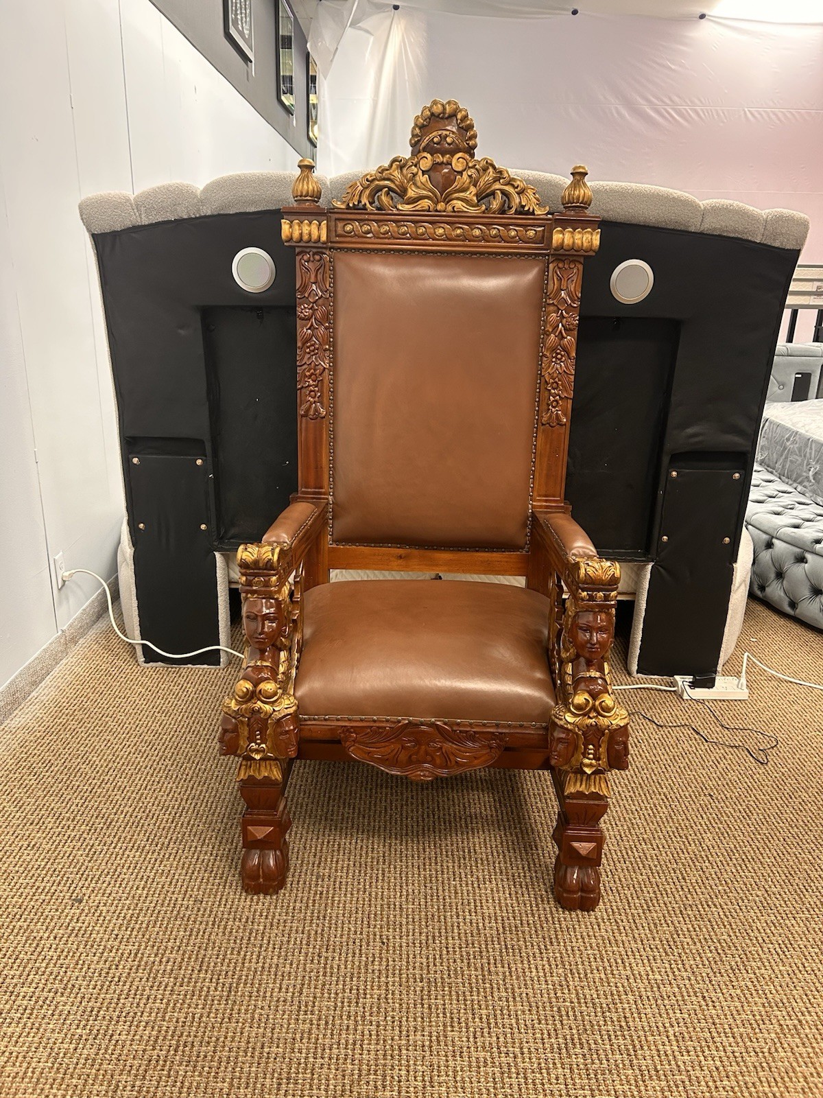 Vintage Over Size Antique Throne Chair Rare Hand Crafted 69 In Taller 30 In Wide