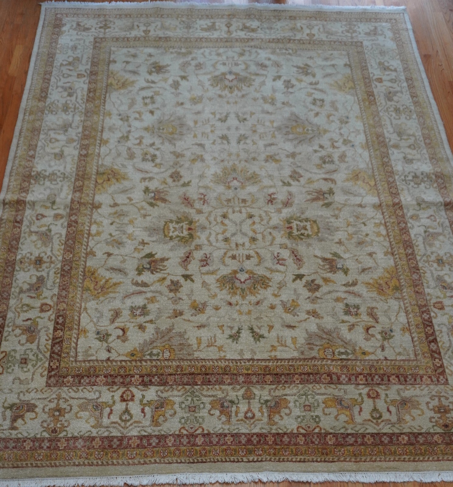 Oushak Agra Style Hand Knotted Wool 8’4″ x 11’9″ Beige Tan Ivory Oriental rug