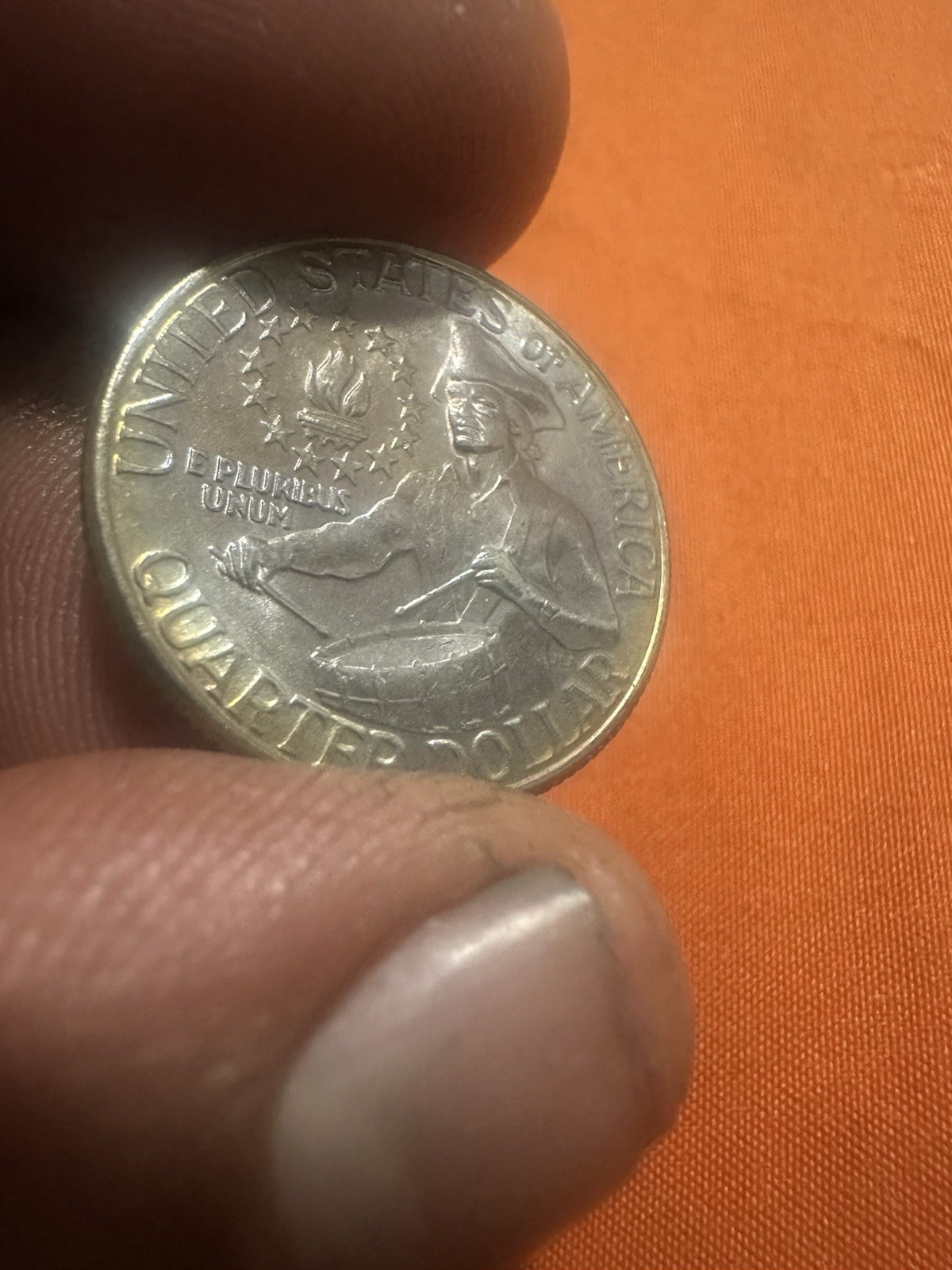 1976D Washington Bicentennial Quarter Rainbow Tone On Both Sides, Very Beautiful