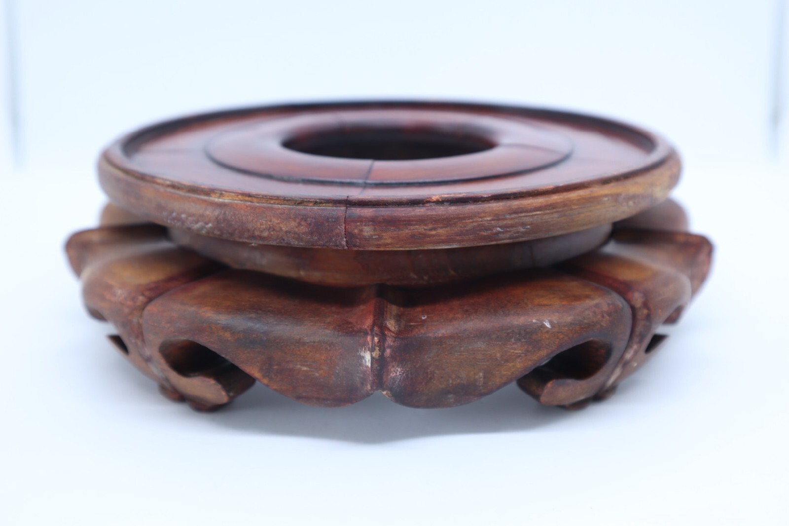 Vintage Old Chinese Carved Wooden Vase or Bowl Stand, Inner diameter 15.2cm
