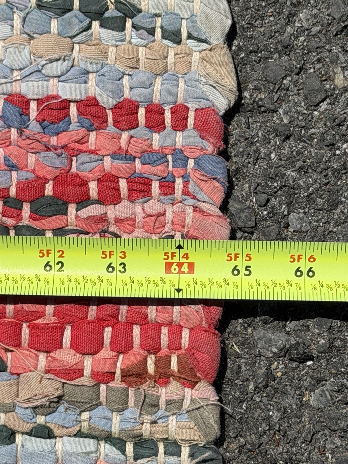 Vintage Abstract Linear Color American Farmhouse Braided Rag Rug Wool Cotton 8×5
