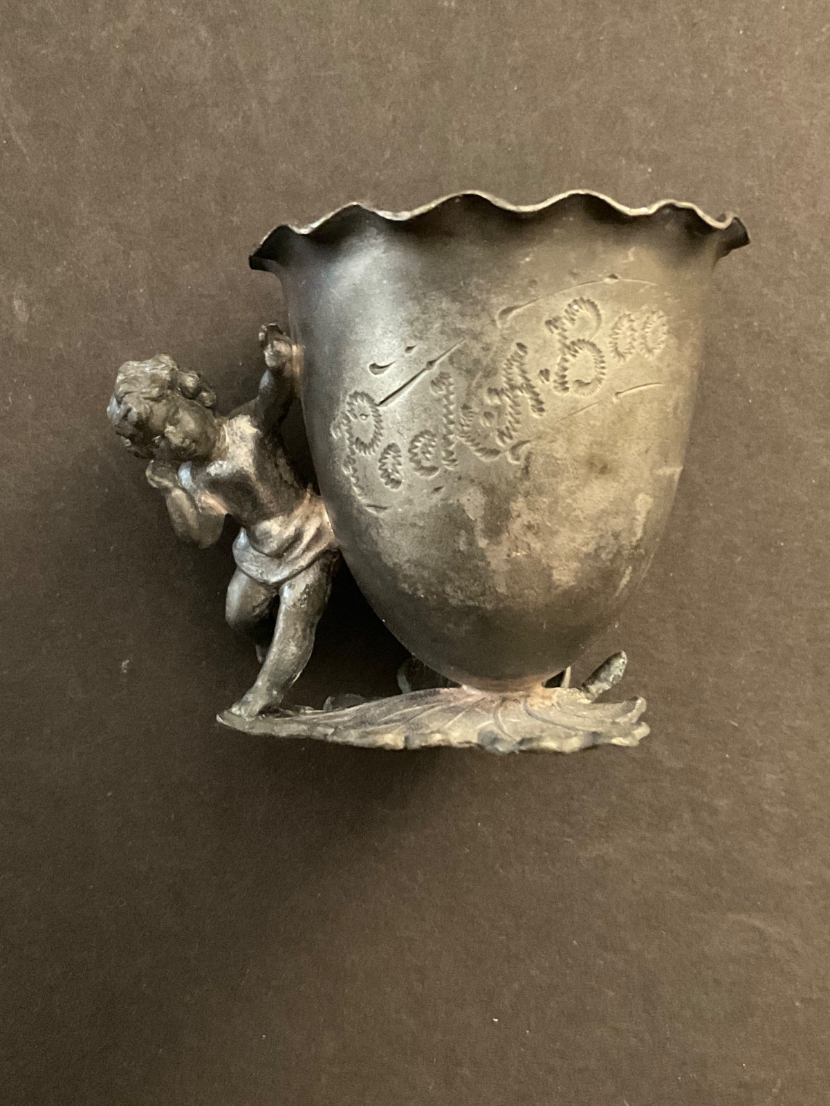 Antique Silverplate Figural Toothpick Holder Cherub Peek-A-Boo