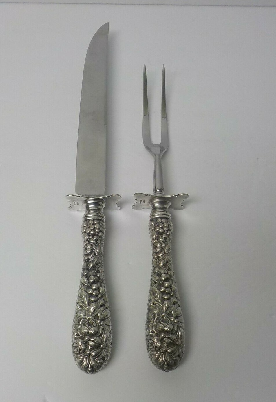 2-Piece Stieff ROSE Repoussse Sterling Silver Handle Lg. Roast Carving Set (#3)