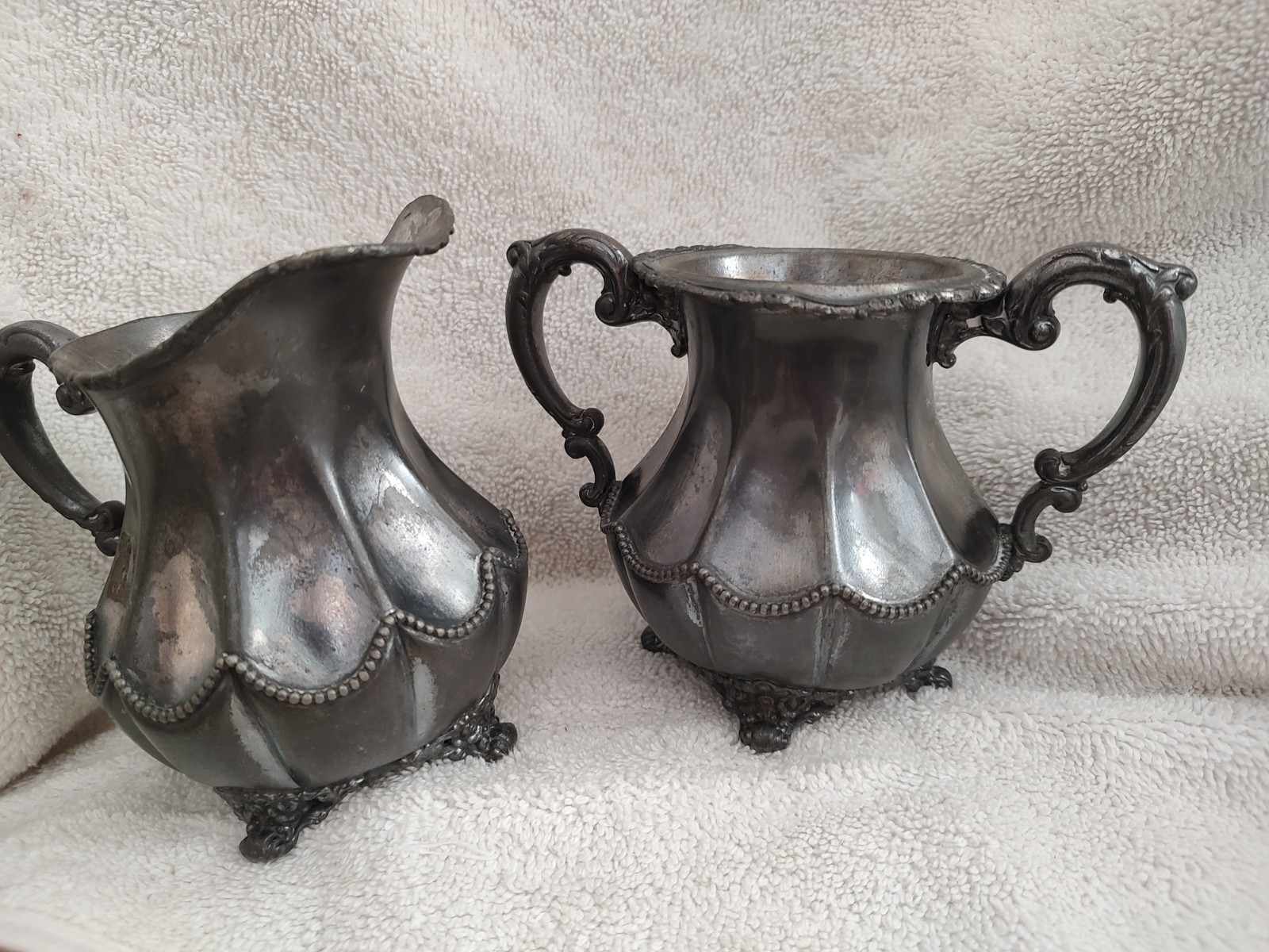 Quadruple Plate Sugar Bowl & Creamer # 2205. Special Metal Patented 3. 11. 1902