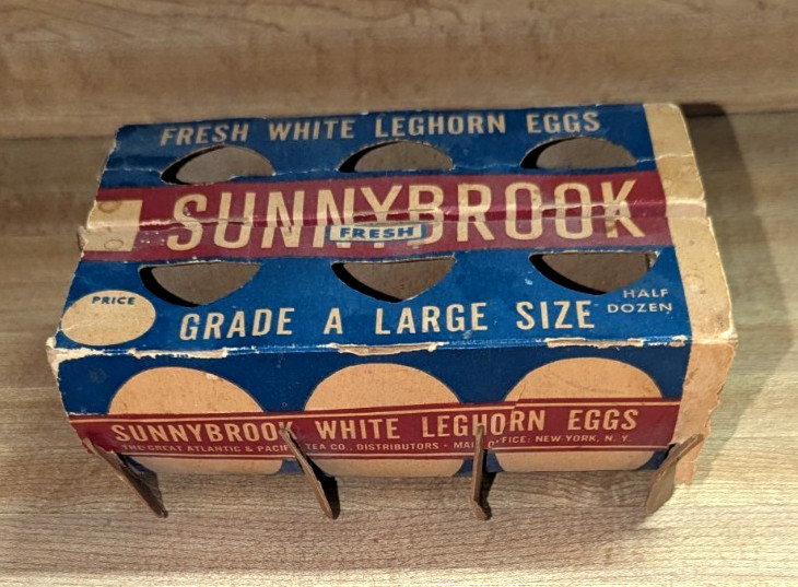 Vintage Antique A&P 1934 Egg Carton Six Eggs Sunnybrook Leghorn Chicken Farm