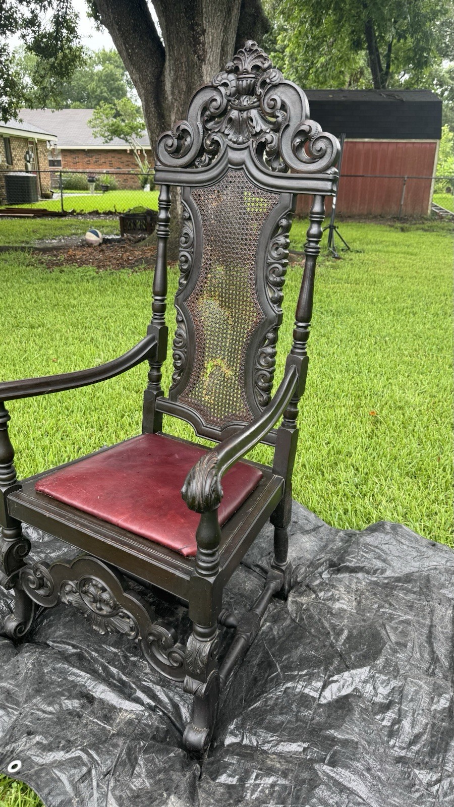 Renaissance/ Jacobean Revival High Back Chair – Ornate Carved Wood (70503)