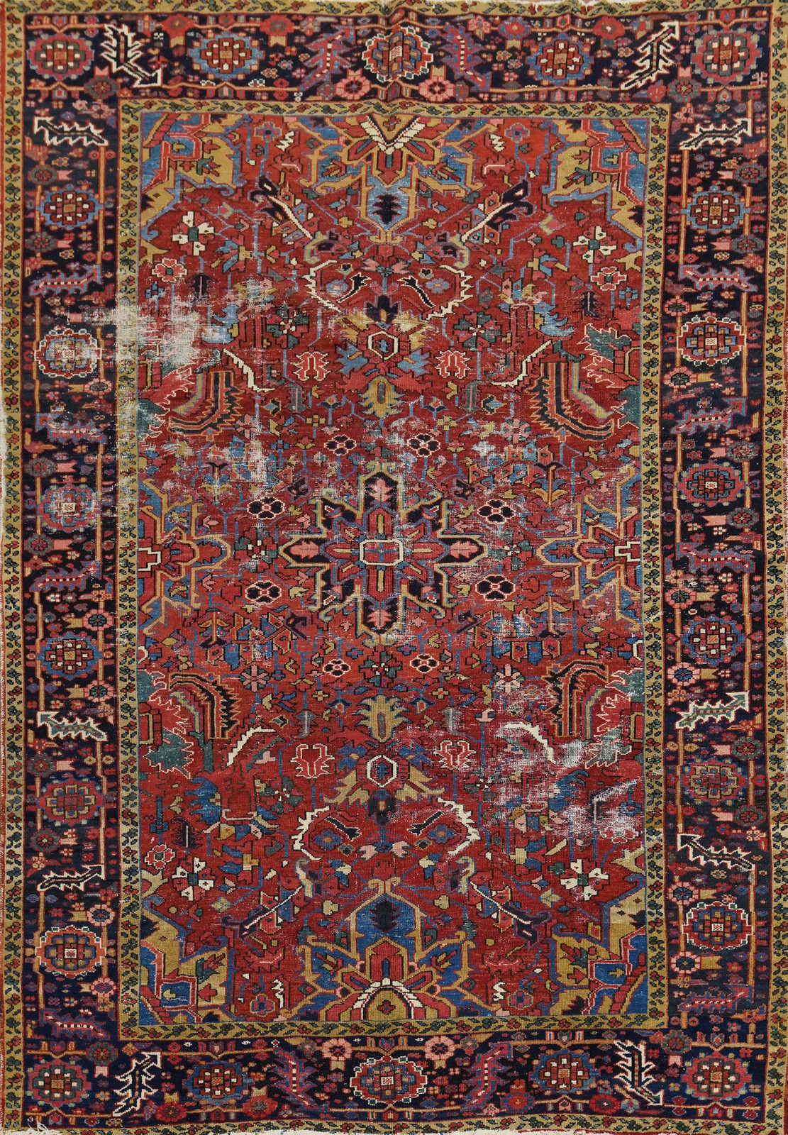Handmade Pre-1900 Antique Wool Carpet Traditional Vegetable Dye Area Rug 7×10