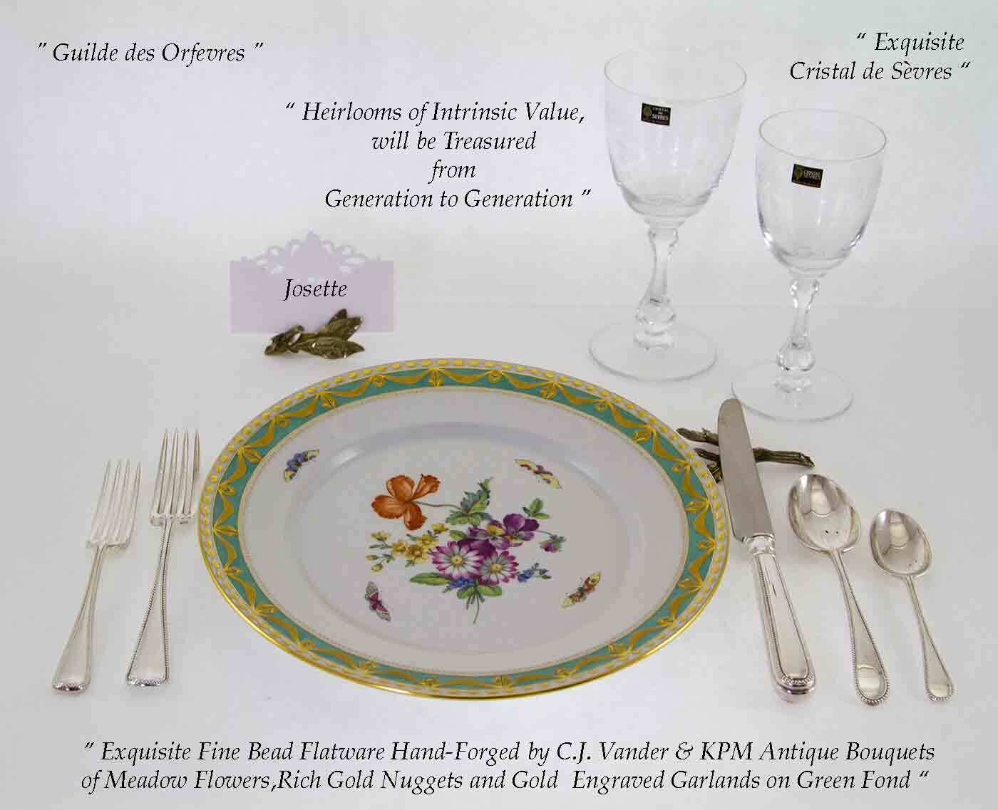 Flatware Hand-Forged Sterling Silver 5-pc Place-Setting, Fine Bead