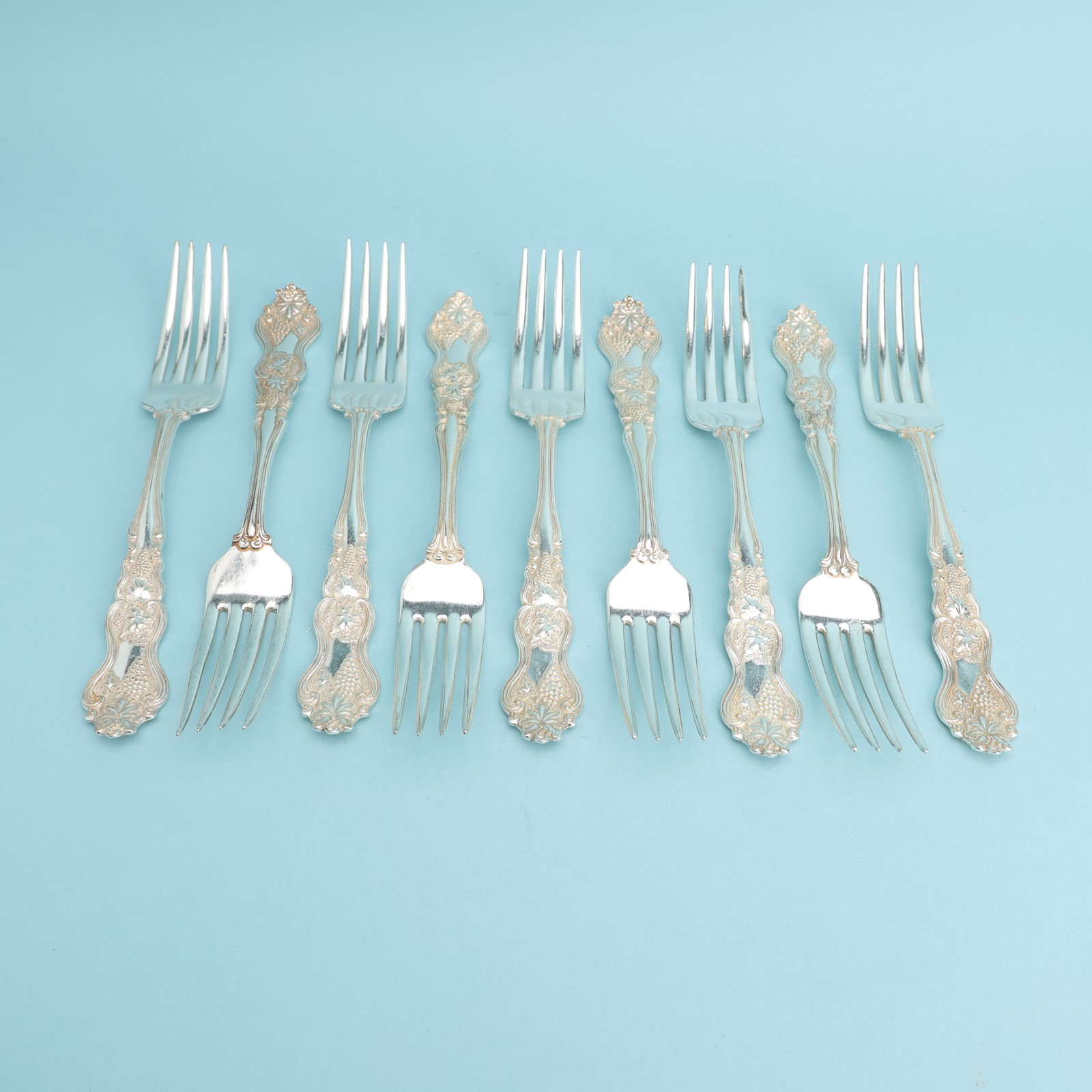 Moselle (1906) by A.S.Co Silverplate 7 1/2″ Set of 9 Dinner Forks No Monogram