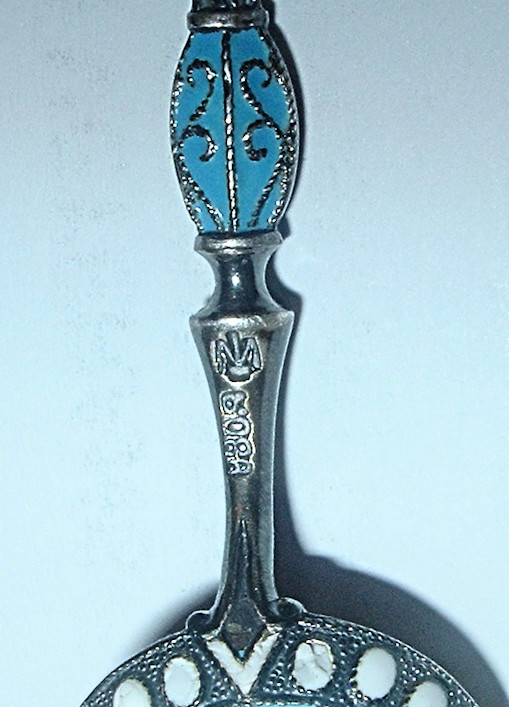 Antique MH Marcus Hammer 930S Fine Silver Blue Cloisonné Enamel *DEMITASSE SPOON