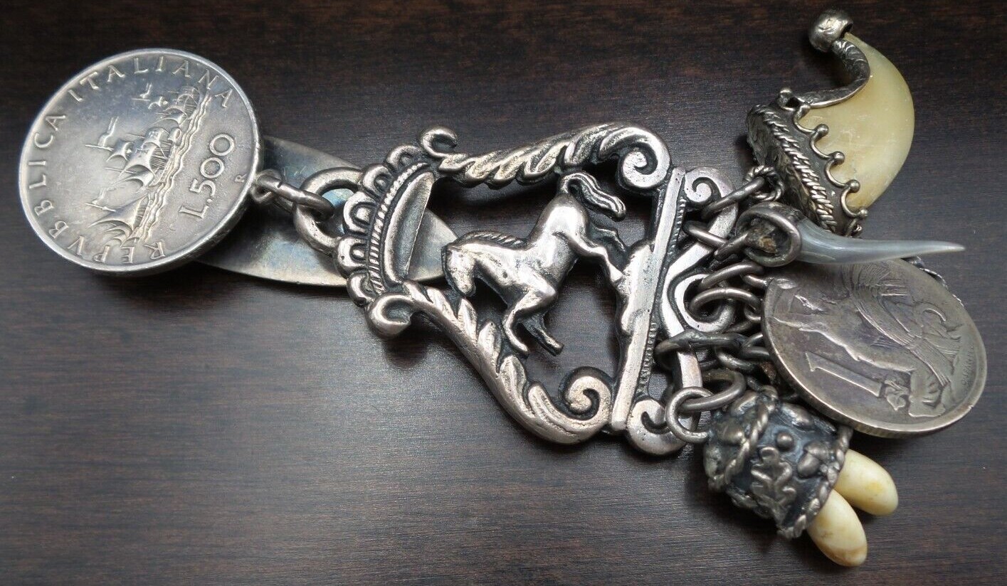 Great Antique Alpine Italian/Austrian 800 Silver & Coin Belt Key or Purse Chain