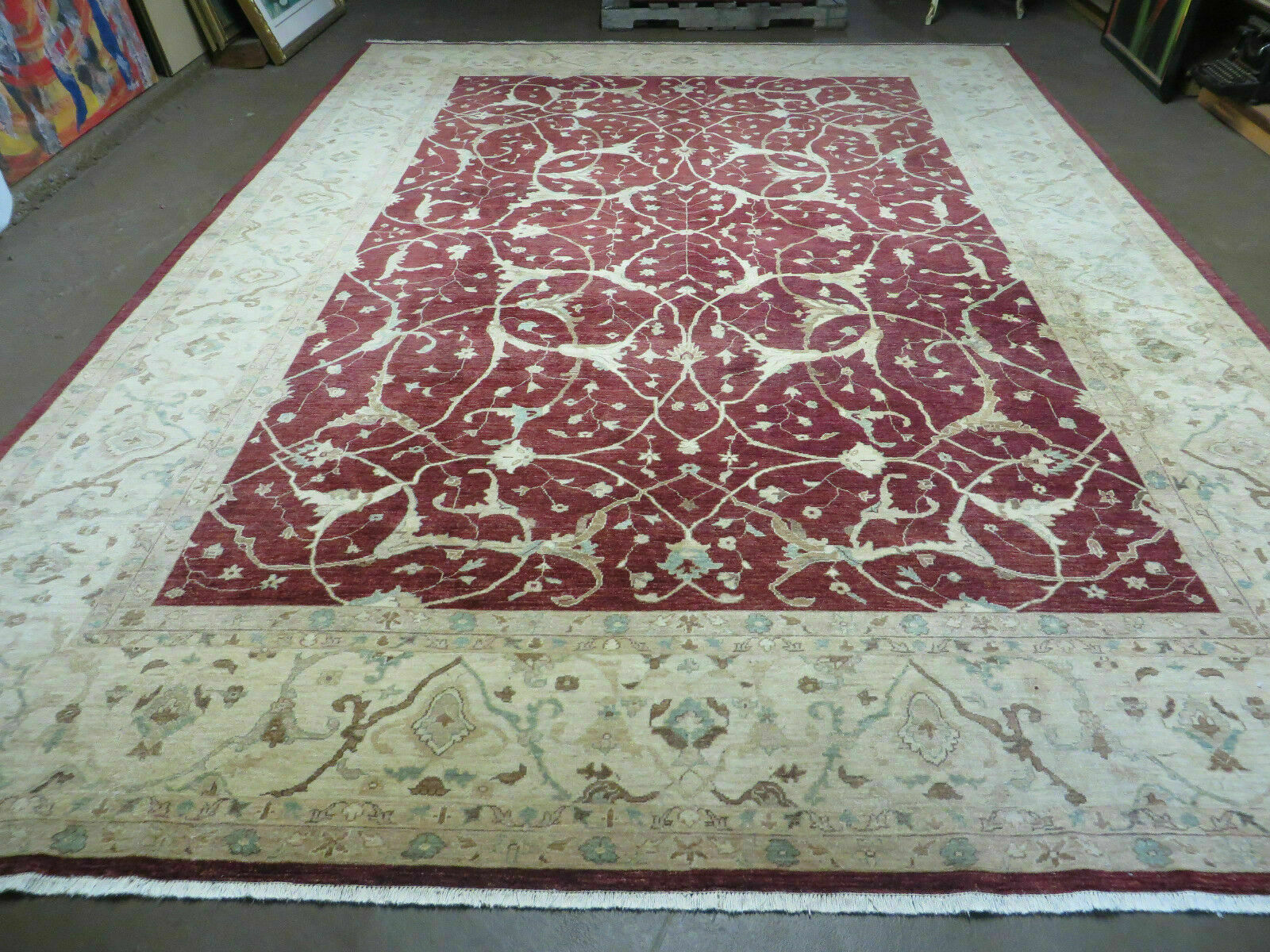 Peshawar Rug 10×14 Rug Chobi Agra Pakistani Maroon Beige Rug Handmade Large