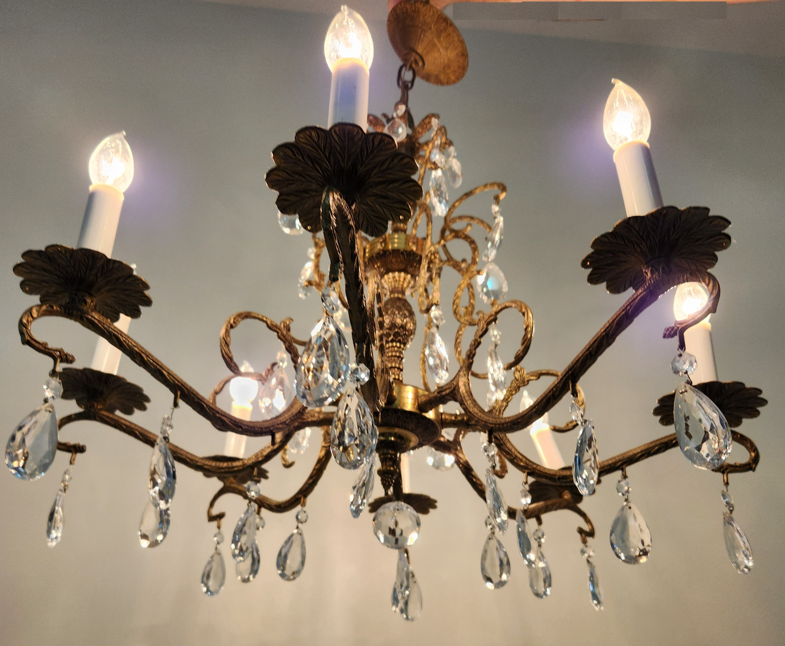 Antique Brass PINEAPPLE Dark Patina Crystal Chandelier 8 arms 8 Lights