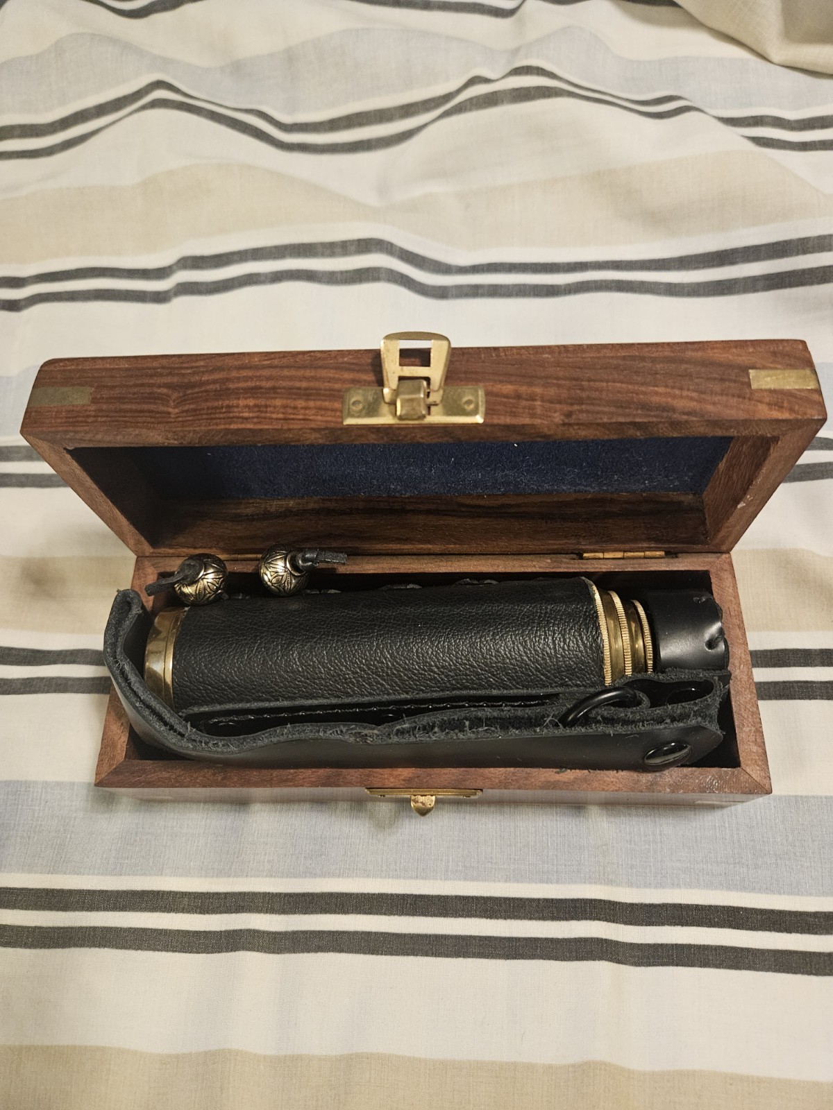 Brass Marine Collapsible Telescope in Wooden Box with Brass Inserts Spyglass