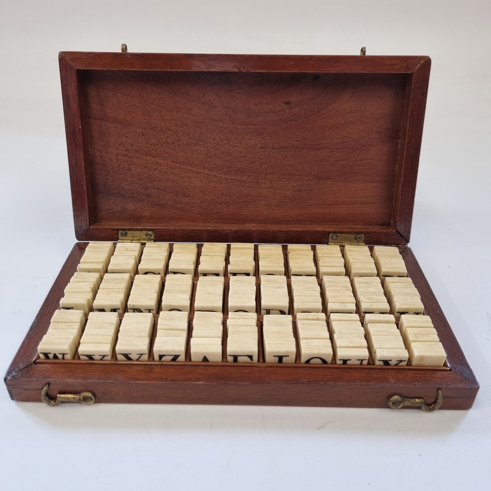 Antique 19thC Boxed Set Of Bovine Bone Alphabet Letter Spelling Tiles 198 Total
