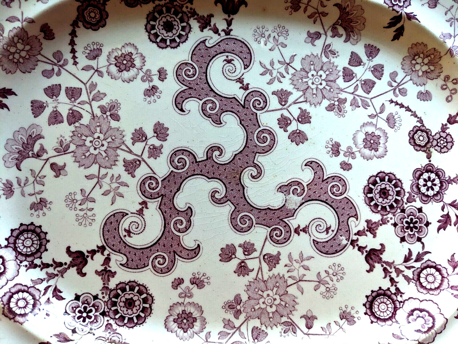 Rare Antique Mulberry Transferware Platter ‘Flosculous’ W.Ridgway Staffordshire