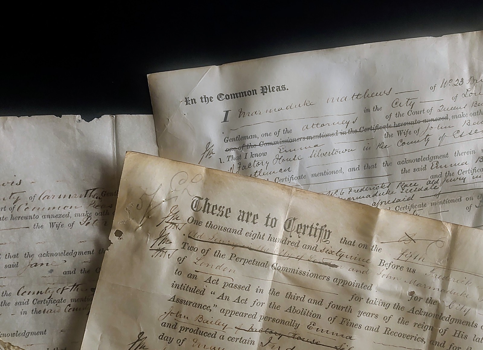 1869 Victorian English Vellum Documents Married Women’s Property Acknowledgments