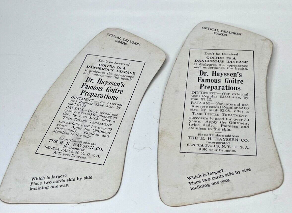 Medical Ad Optical Delusion cards Dr. Hayssens Goitre Famous Cure 1900 RARE