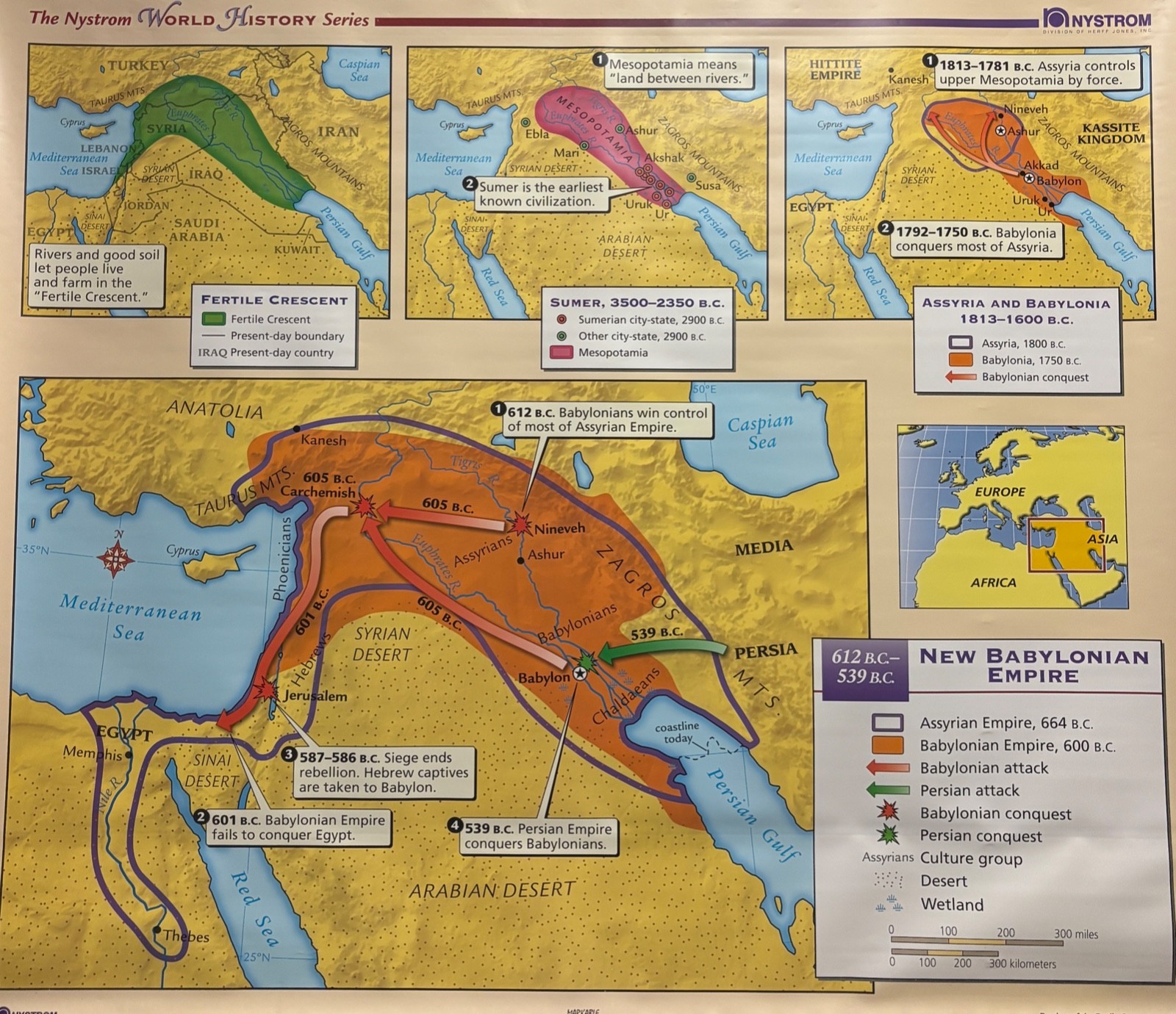 Vintage Paper Map 1 Layer Fertile Crescent Vintage, Salvage, Old, Antique.