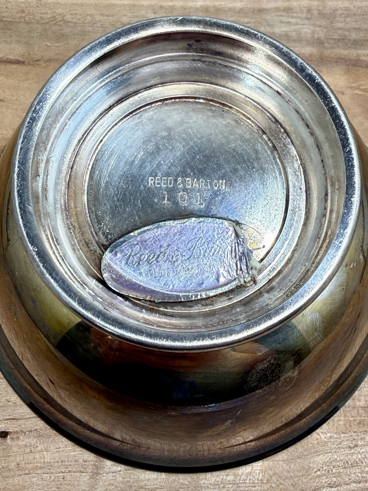 Reed & Barton 101 Silver Plated Footed Bowl Blue Enamel Liner 4.25 Vintage