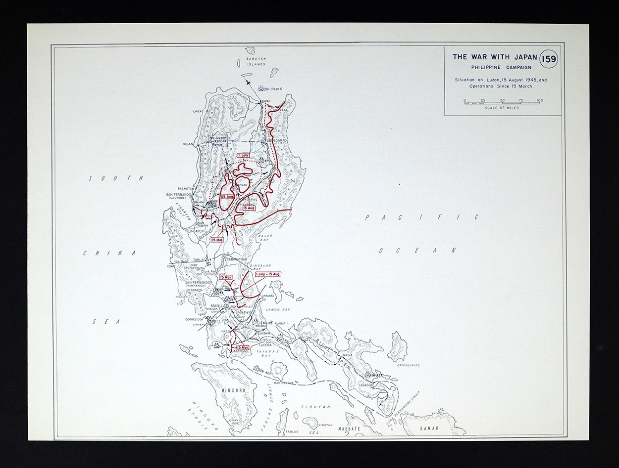 WWII Map 159 Japan War Philippines Battle Luzon Baguio Manilla Batangas Mar 15
