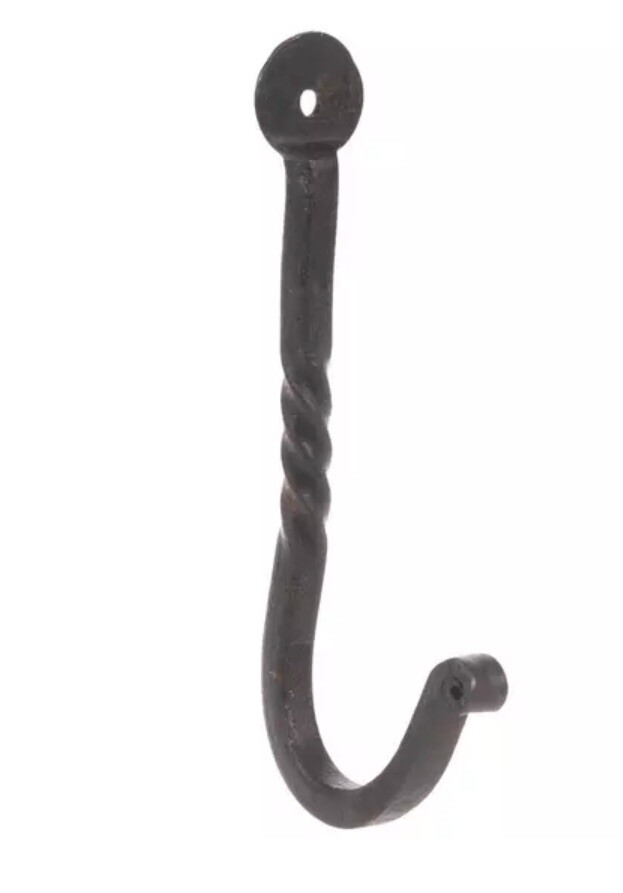 1; Primitive Colonial 6″ Braided Wrought Iron Black Lamp Hook Wall Hanger Metal