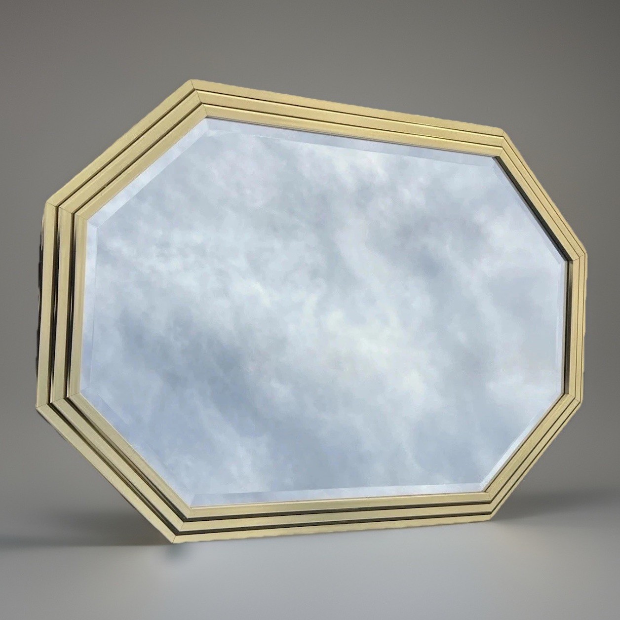 Vintage Octagon Gold Wall Mirror 40×25 Beveled Glass Tiered Frame Hollywood Glam