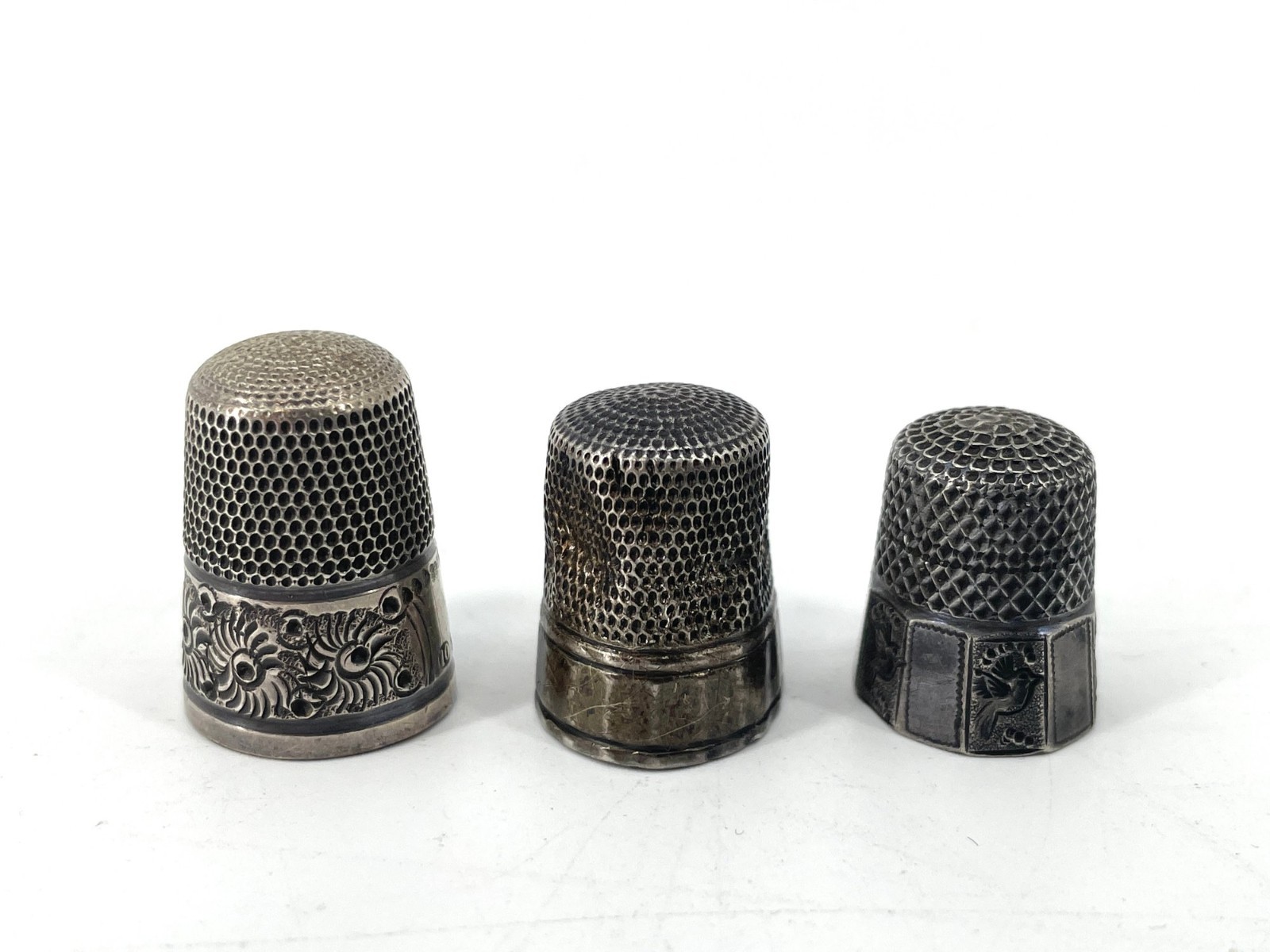 Lot of 3 Thimbles Including An Antique Simons Bros Sterling Silver Panel Thimble
