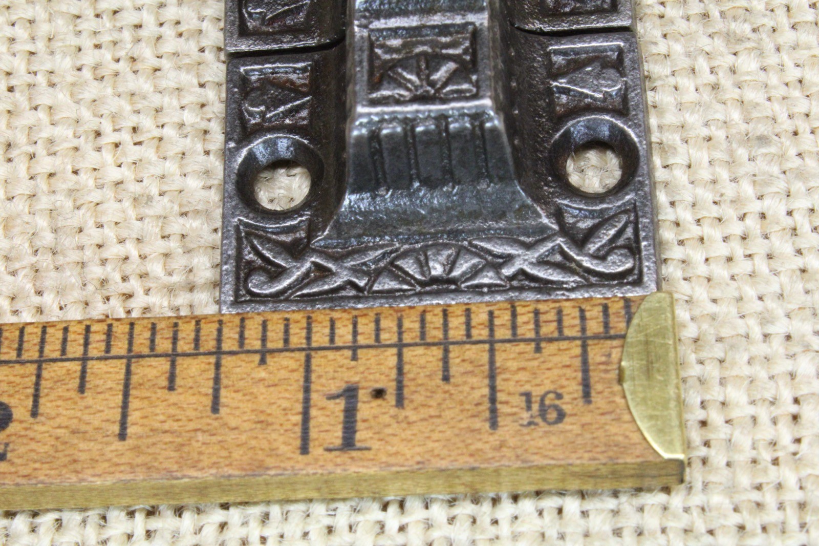 Old Cabinet Latch Catch Cast Iron Brass color Sunrise Knob Windsor Vine Scroll