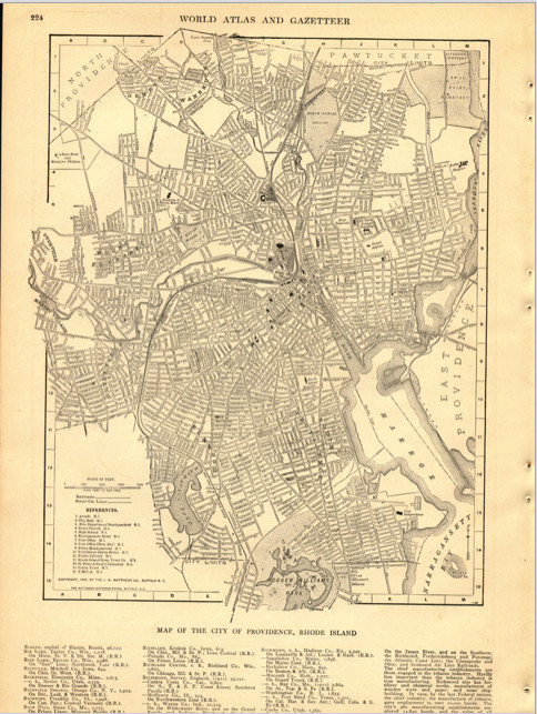 1914 Original Map Providence Rhode Island City B & W Vintage From Collier Atlas