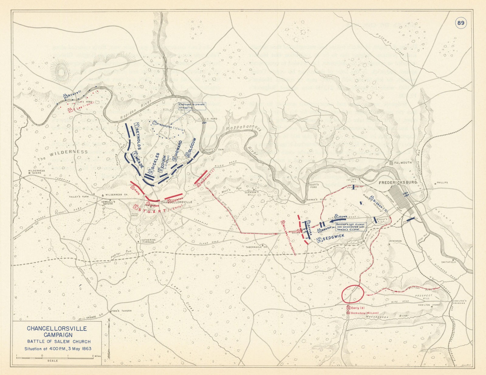 American Civil War. 4pm, 3 May 1863. Chancellorsville. Salem’s Church 1959 map