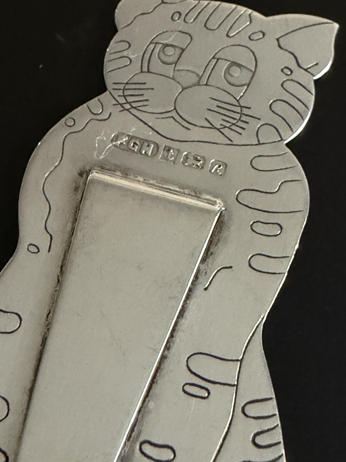Vintage Solid Silver Cat Bookmark Harrison Brothers 1991