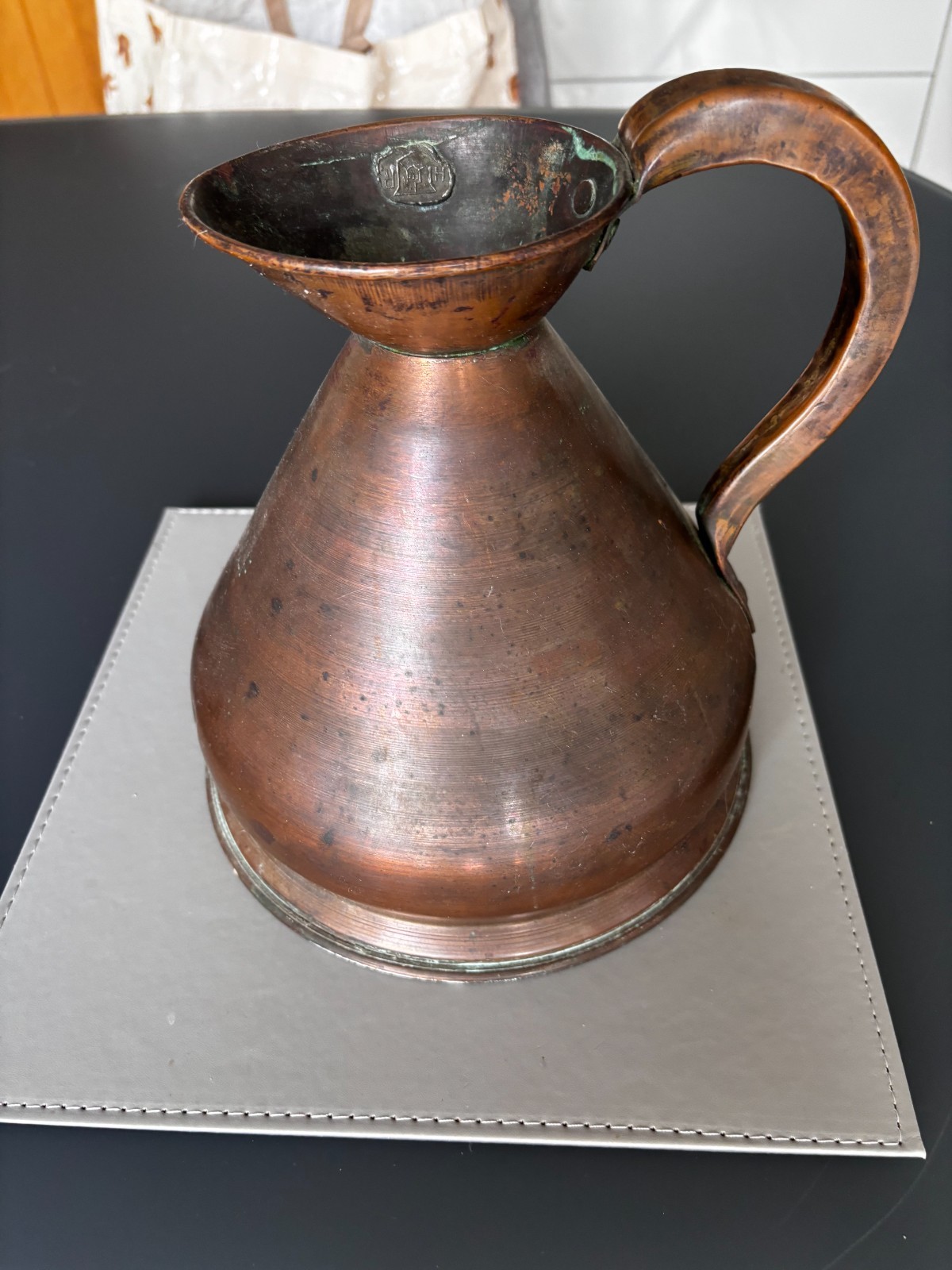 Jug A Antique COPPER 1/2 gallon 4 pint Large 9″ tall, ale measure haystack