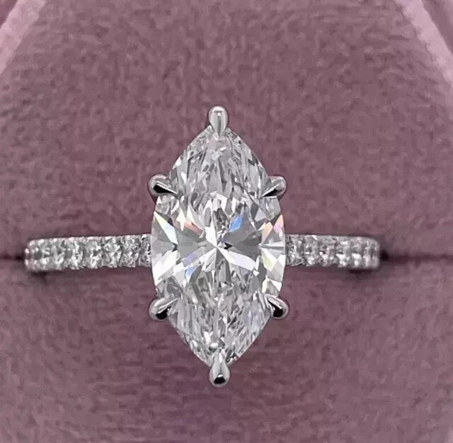 3CT Marquise-Cut Lab Created Solitaire Engagement Ring 14K White Gold Plated