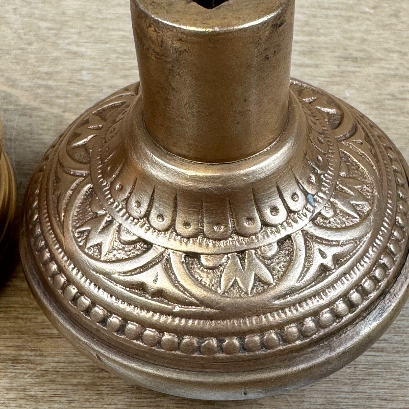 Antique Vintage Victorian Ornate Copper Door Knobs & Brass Turnkey? POLISHED