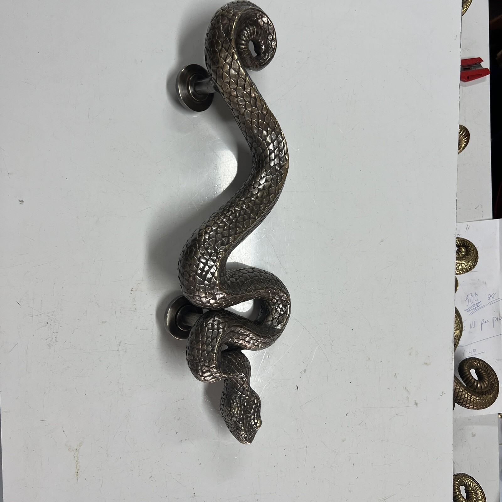 2 SNAKE medium Version PAIR brass pieces door handles 16″ amazing 40 cm