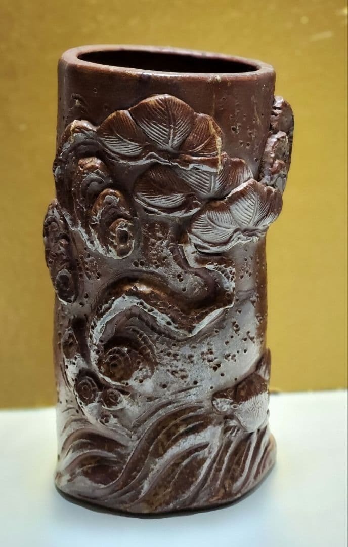 Antique Bizen Pottery Vase Relief Edo 19th Century Japanese Jar Vessel 9.8 inch