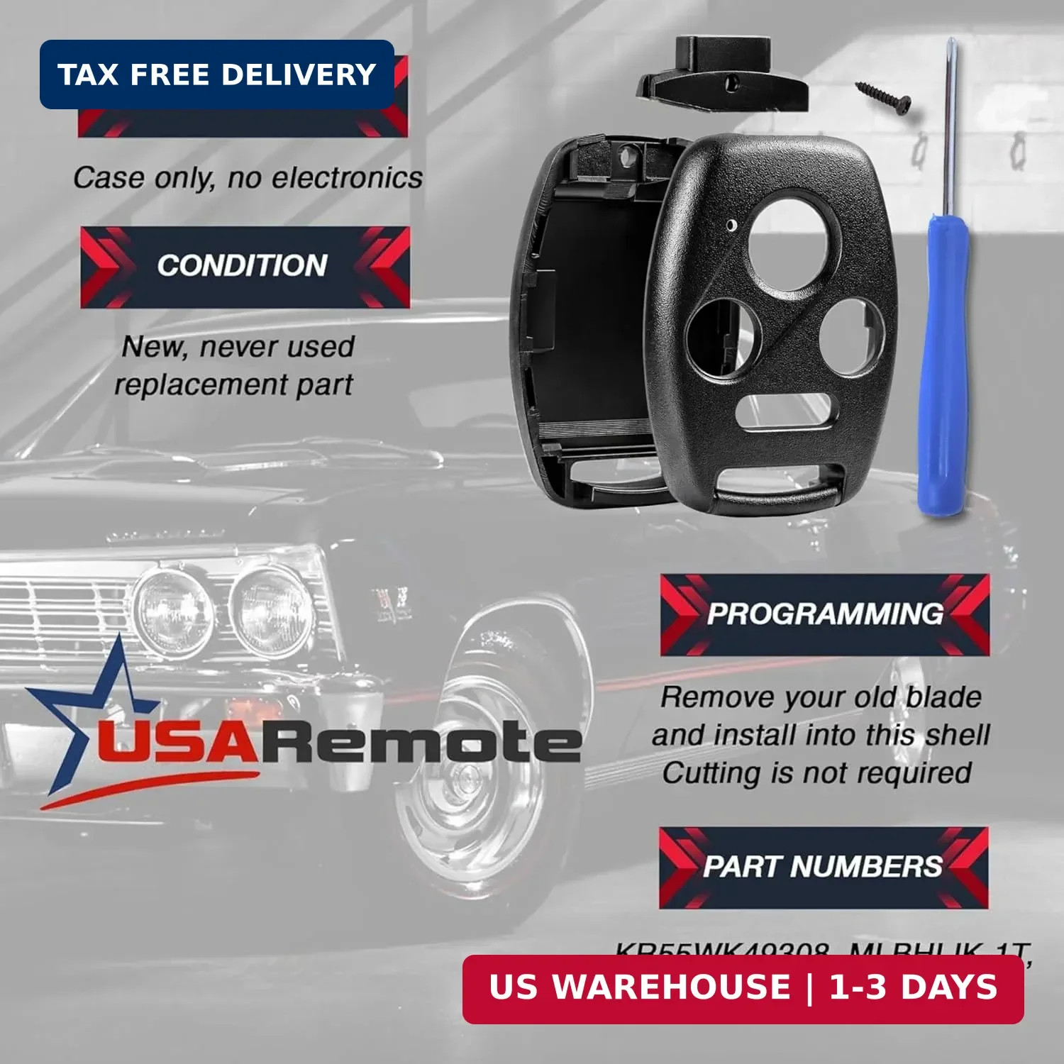 Cutting NOT Required – Key Fob Keyless Entry Remote Shell Case & Pad fits Honda