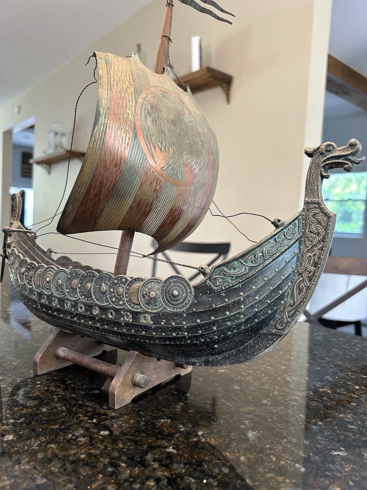 Vintage Edward Aagaard solid bronze ship. Comes with original stand!