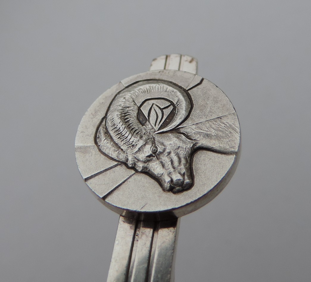 Japanese Signed Sterling Silver big Horn Sheep Ram Cufflinks & Tie Clip Set 28g