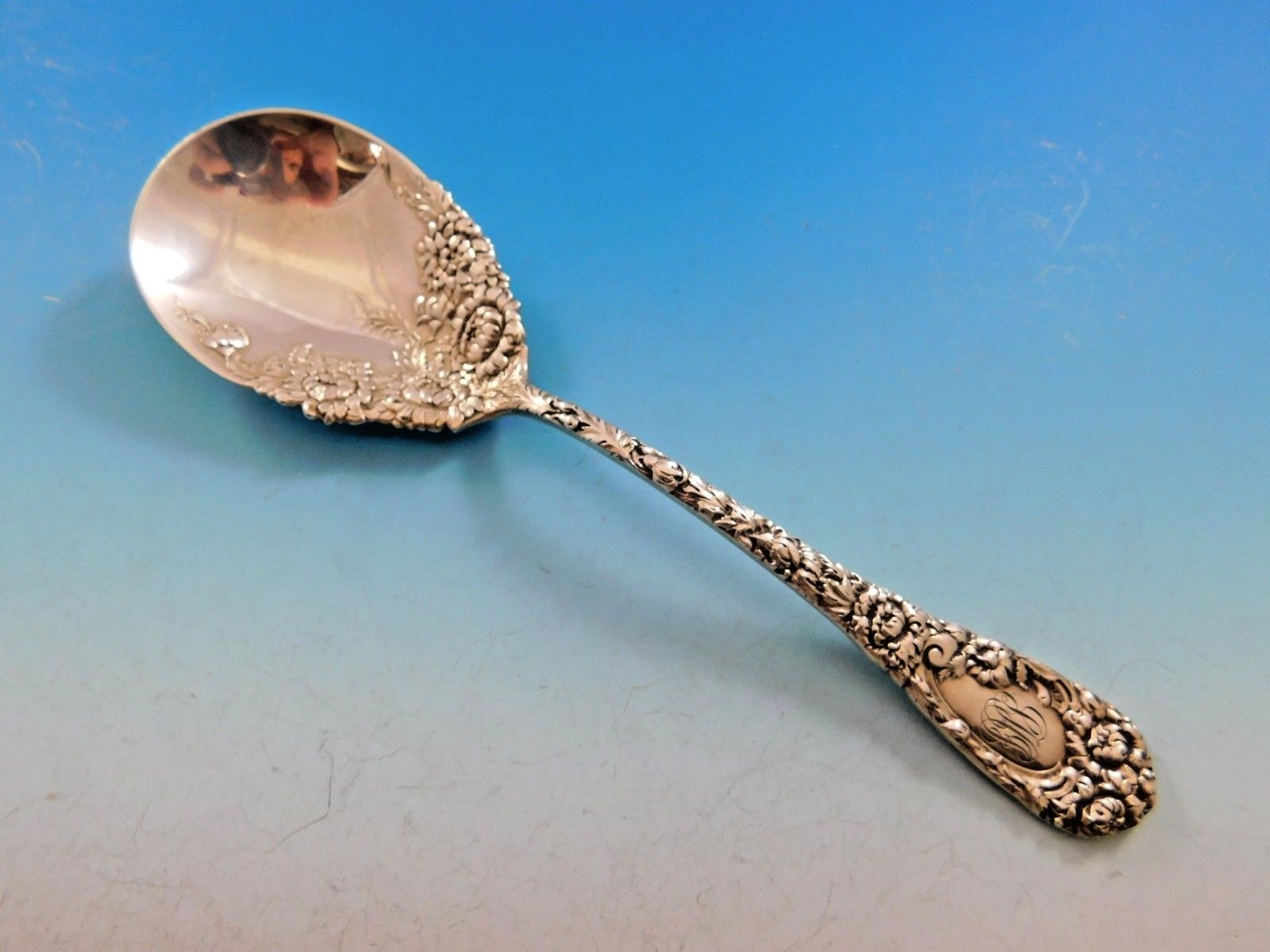 Chrysanthemum by Durgin Sterling Silver Preserve Spoon 7 1/2″ Serving Piece