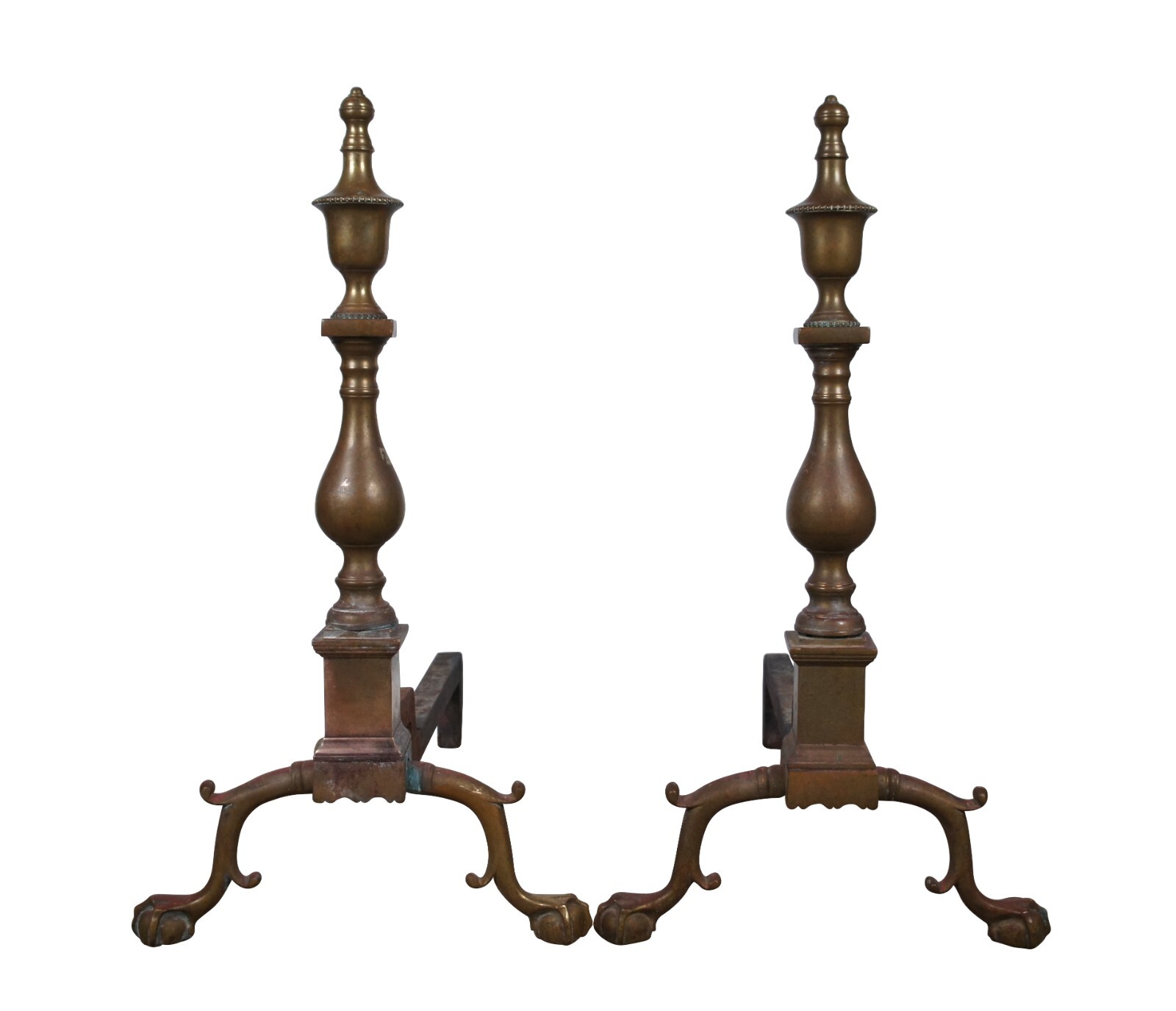Virginia Metalcrafters Harvin Colonial Williamsburg Brass Andirons Firedogs