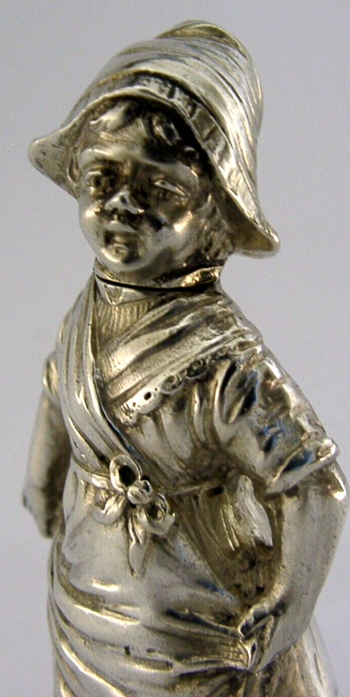 SOLID SILVER GERMAN DUTCH GIRL PEPPER POT c1900 3.25 inch HEAVY 60g