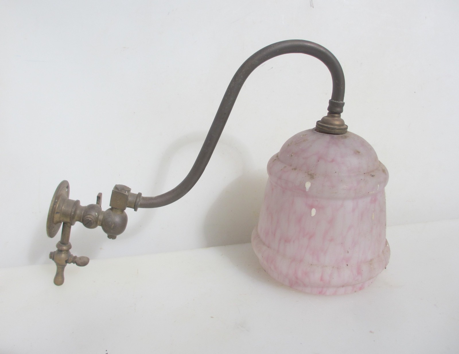Victorian Brass Wall Light Sconce Lamp Antique Old Mottled Shade Vintage T.E.G